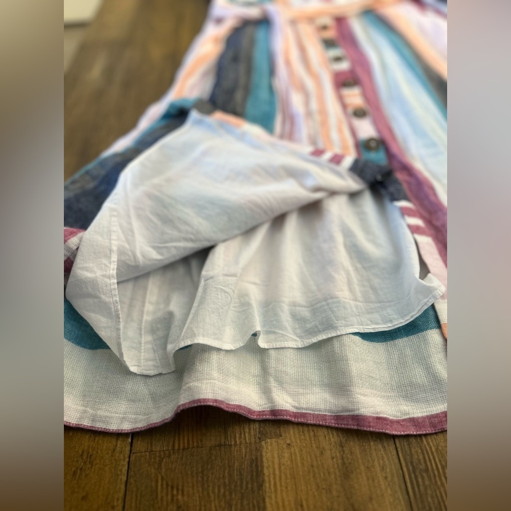 J CREW Linen Button-up midi dress in mixed stripe Multicolor Sleeveless Lined - Picture 11 of 15